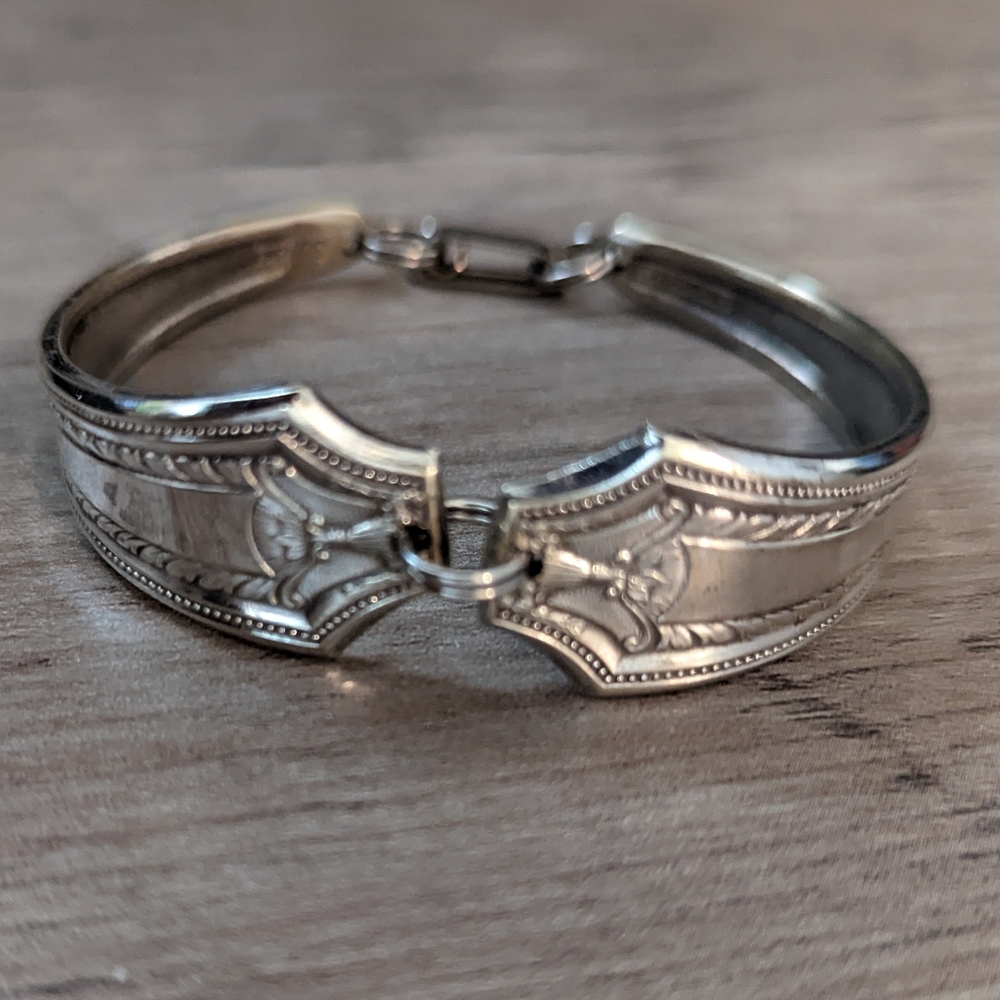 Vintage silver spoon hinged bracelet women's silver plated antique unique